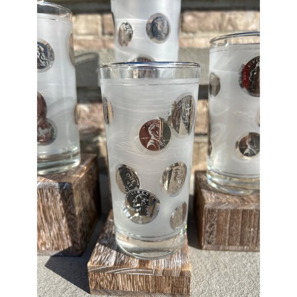Libbey Frosted Silver Coin Glass Tumblers. - Picture 6 of 7
